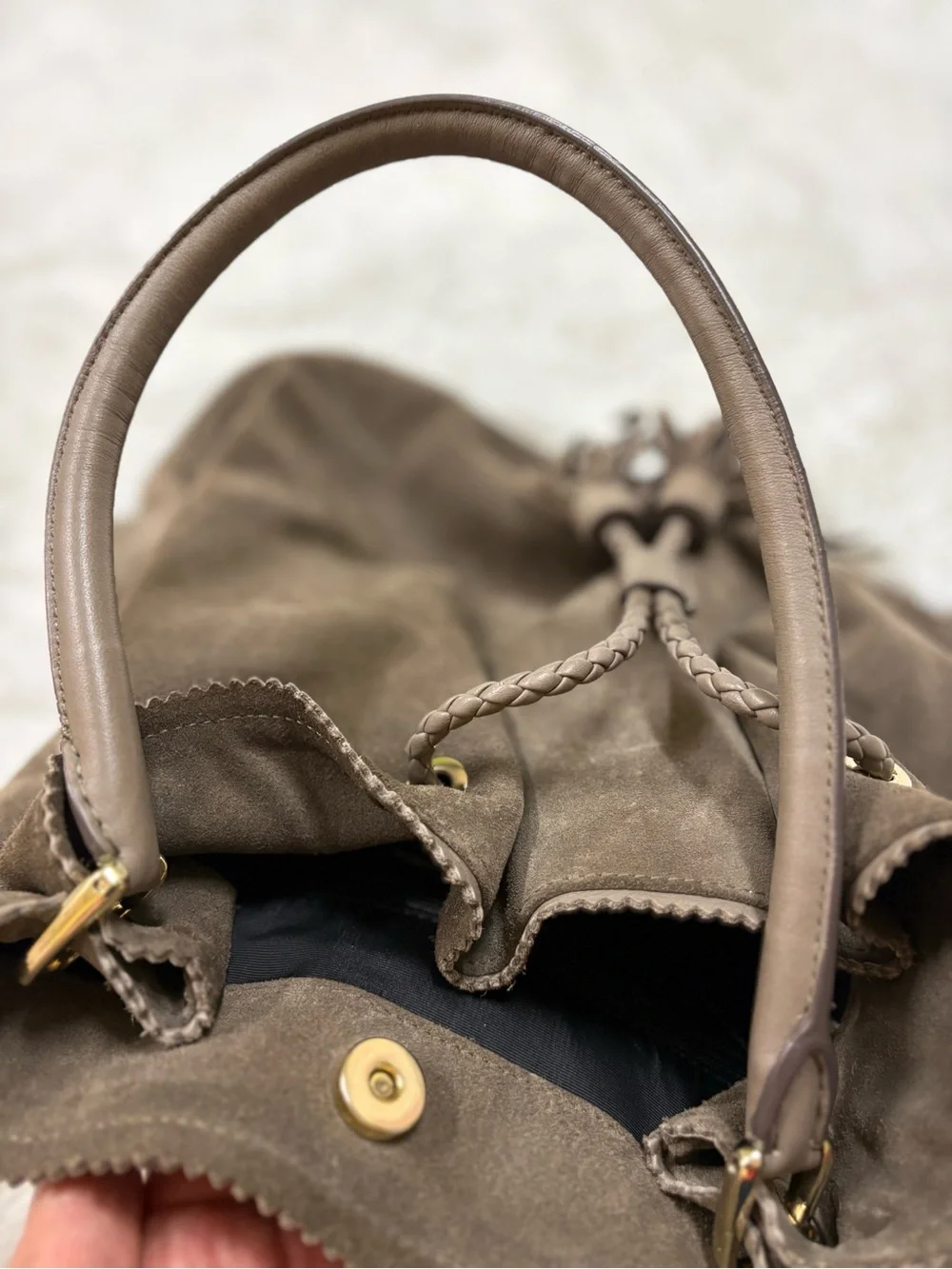 LK Bennett Taupe Suede Tassel Hobo Shoulder Bag